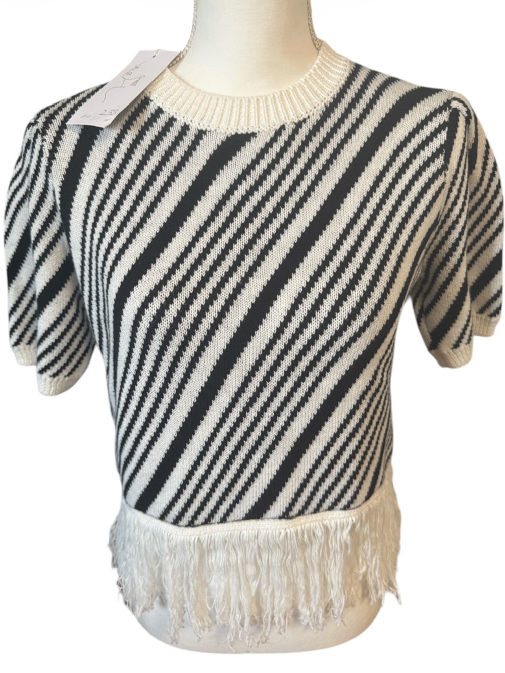 Knit Mix 🆕 Viscose Blend Puff Shoulder Fringe Short Sleeve Sweater NWT Sz Med